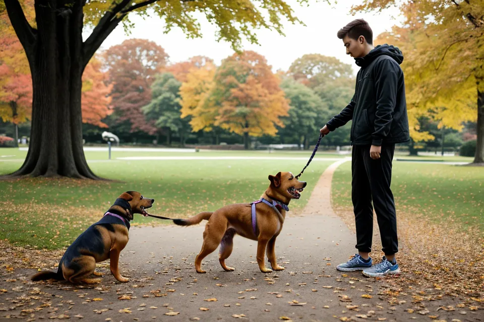 Hund ignoriert Futter auf dem Boden und schaut stattdessen aufmerksam zu seinem Besitzer.