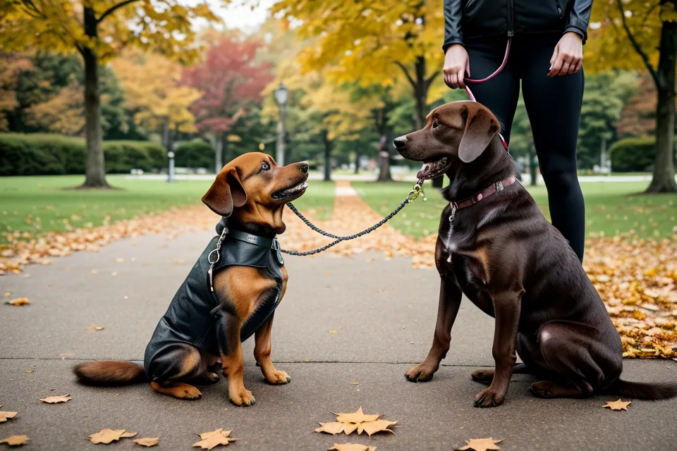Smartphone mit Online-Hundekurs-App auf einem Gartentisch neben einer Hundeleine.