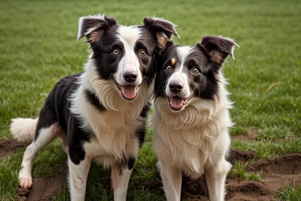 Nahaufnahme eines Hundes mit schlammigen Pfoten nach dem Buddeln im Garten.