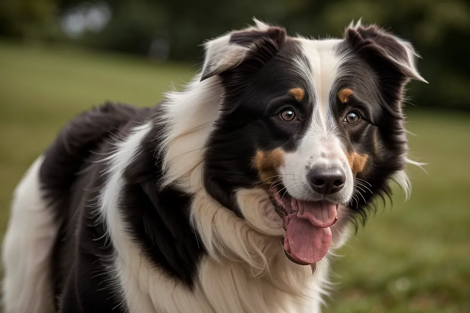 Nahaufnahme der aufmerksamen Augen eines Border-Collie-Mischlings beim Training im Freien.