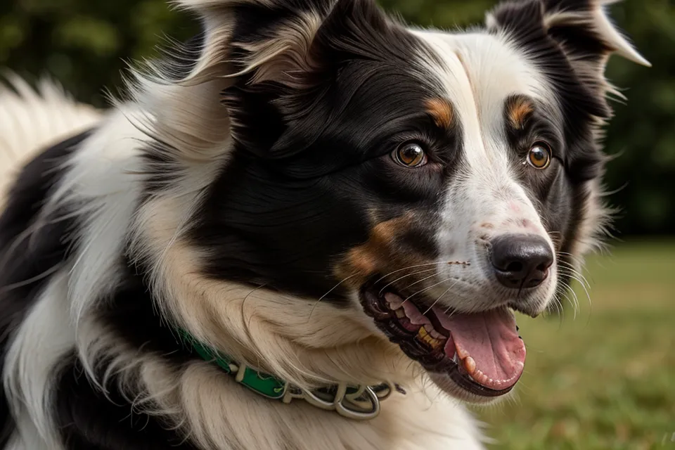 Aufmerksamer Border-Collie-Mix hält während des Abbruchsignal-Trainings im Volkspark Altona Blickkontakt