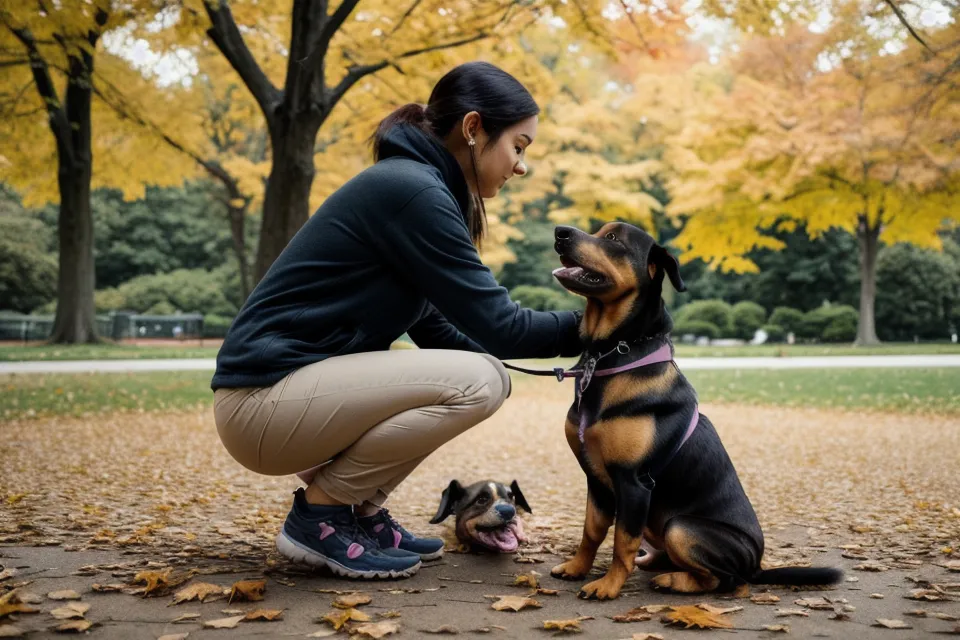 Nahaufnahme eines aufmerksamen Hundes während einer Trainingseinheit im Freien.