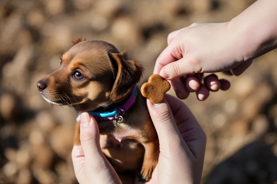 Belohnung eines Hundes mit Leckerli als Teil der positiven Verstärkung im Training.