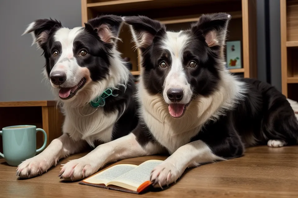 Border Collie Mischling schaut interessiert auf ein Tablet mit Hundetraining-Videos