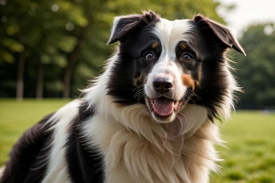 Ein aufmerksamer Border-Collie-Mischling schaut seinen Besitzer während des Trainings an.