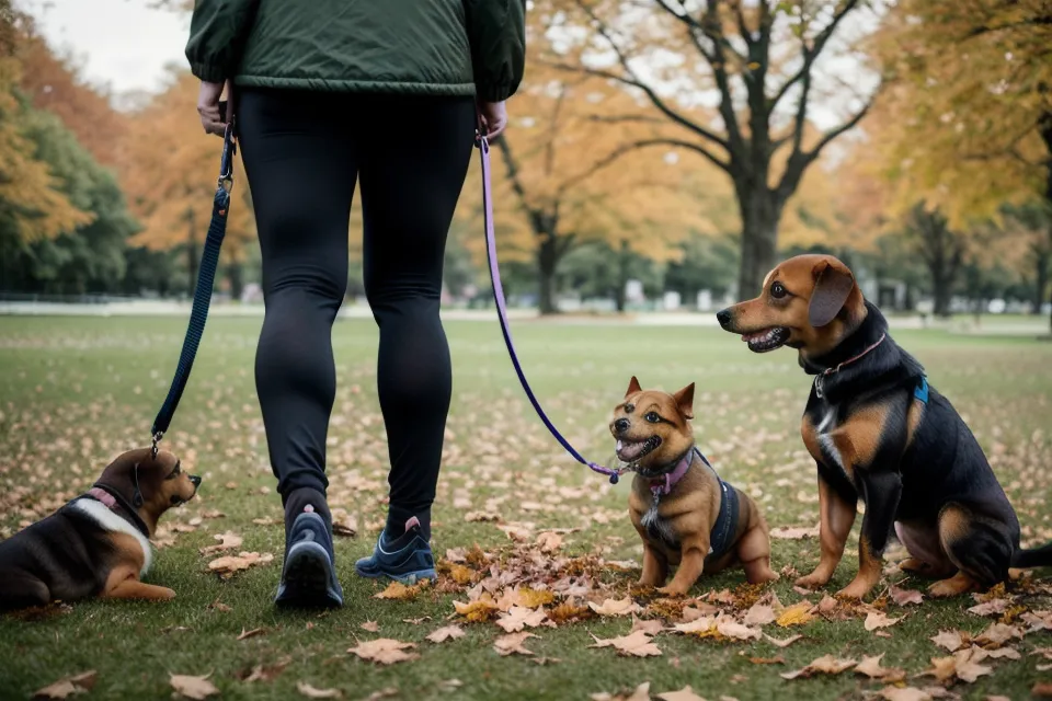 Ein Border-Collie-Mischling sitzt entspannt auf einem Gehweg inmitten von städtischem Trubel.